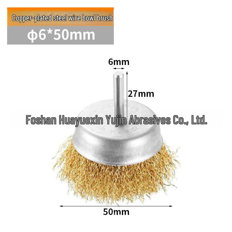 Perie de sârmă în formă de cupă pentru îndepărtarea ruginii și a vopselei, Compatibilă cu bormașini de mână și polizoare electrice, Mâner T-bar de 6 mm