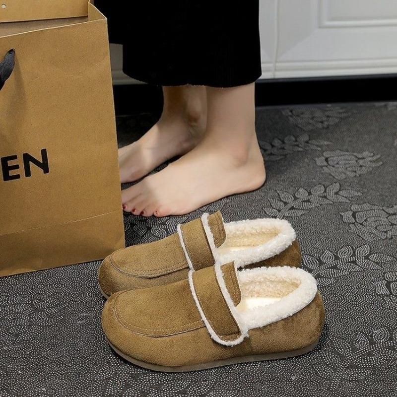 Retro Platform Heel and Fleece-lined Women's New Style Versatile Casual Loungewear Shoes