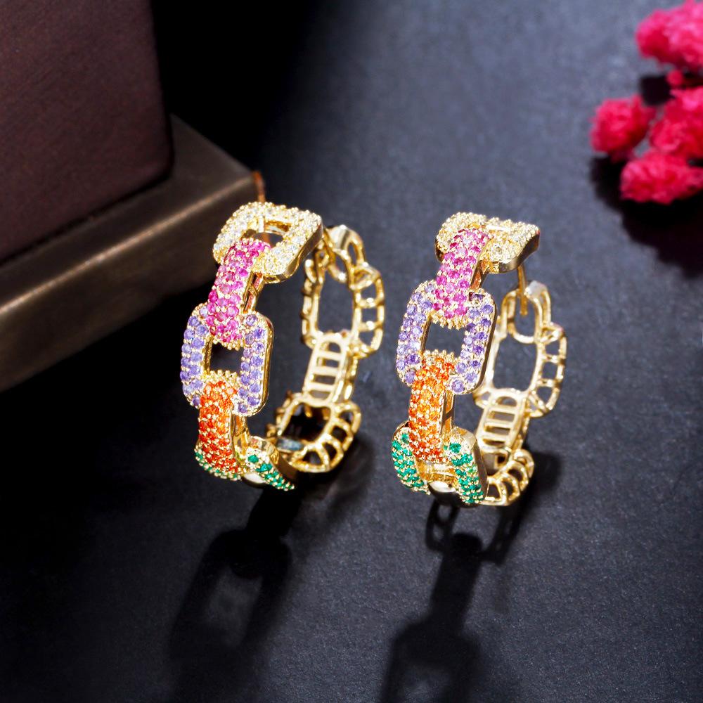

French Temperament Rainbow Circle Colored Zircon Earrings Gradual Change Color Chain Earrings Earrings