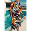 Herren Freizeitanzug mit Wildtier-Muster: O-Ausschnitt-Oberteil mit wildem Tiger-Design & Shorts mit elastischem Bund. Trendige Activewear für den täglichen Lounge-Look