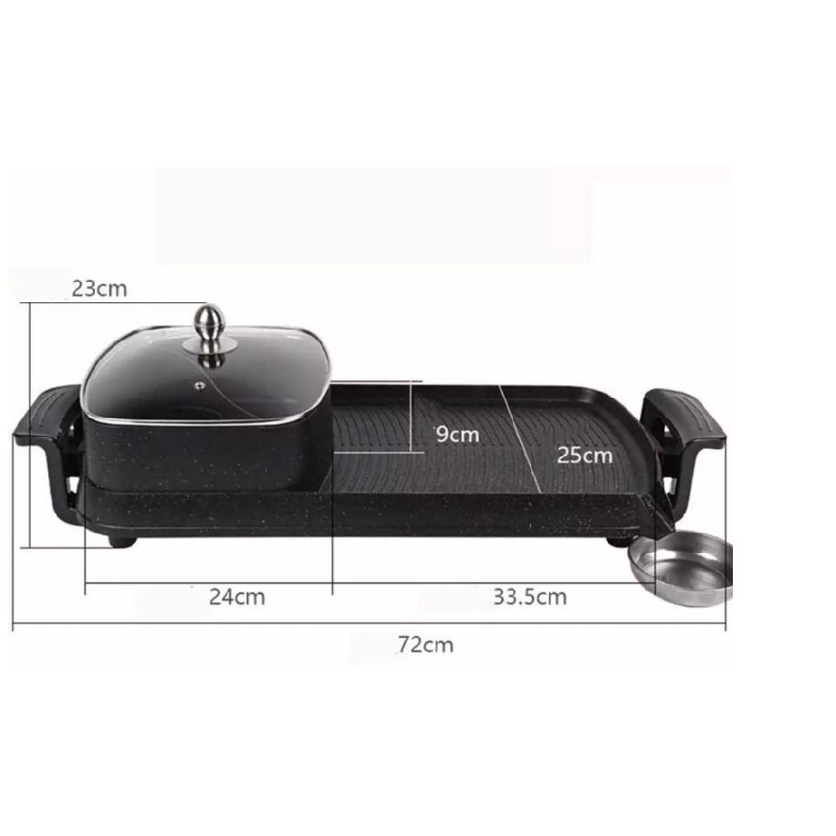 Korean Style 2 in 1 Electric Multi Cooker Barbecue Pan Hot Pot Cooker Electric Smokeless Barbecue BBQ Grill Non-Stick Coating Hotpot Roasting Baking