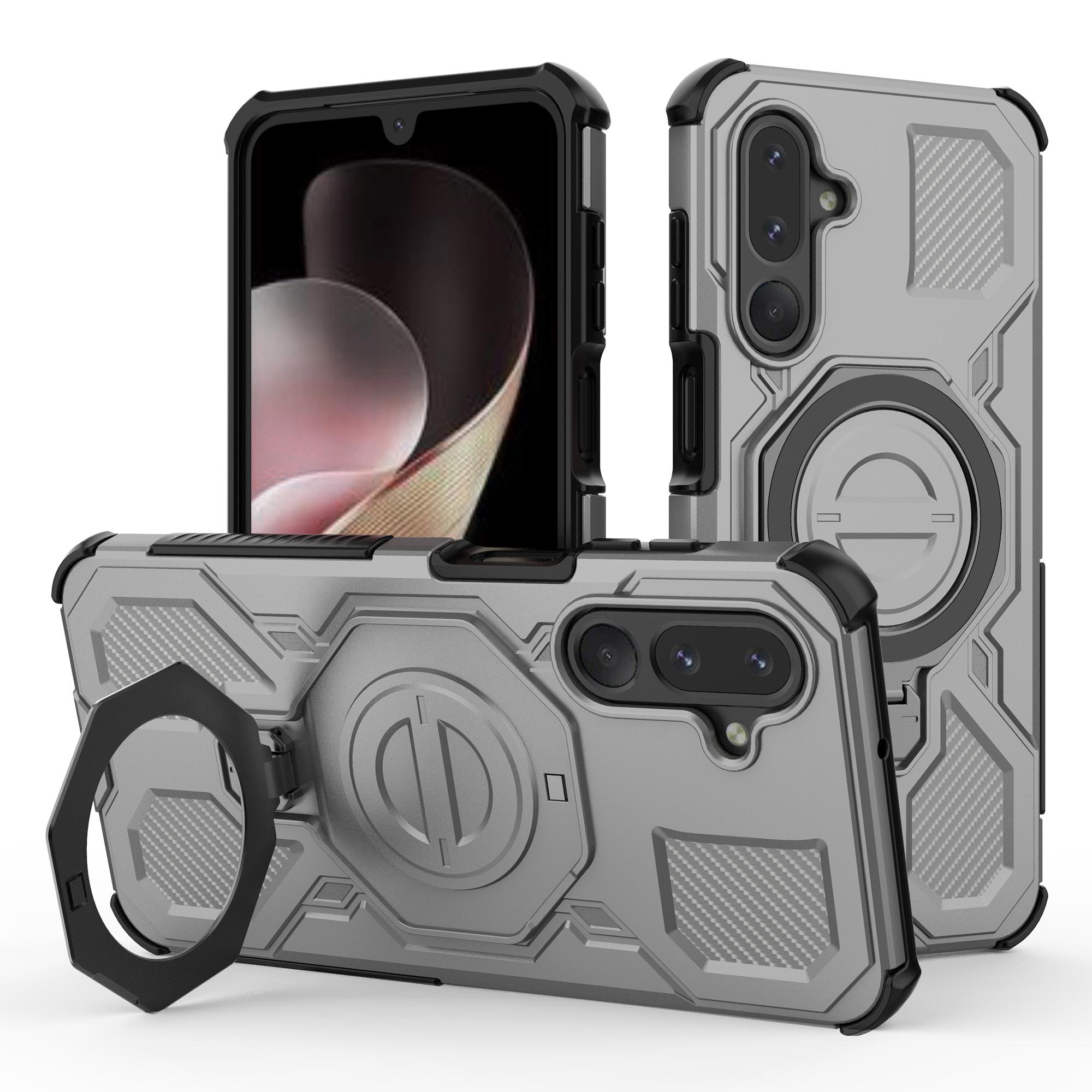 

Для Samsung Galaxy M36 5G Магнитный чехол Вращающаяся металлическая подставка Противоударная задняя крышка для телефона из ПК+ТПУ Grey