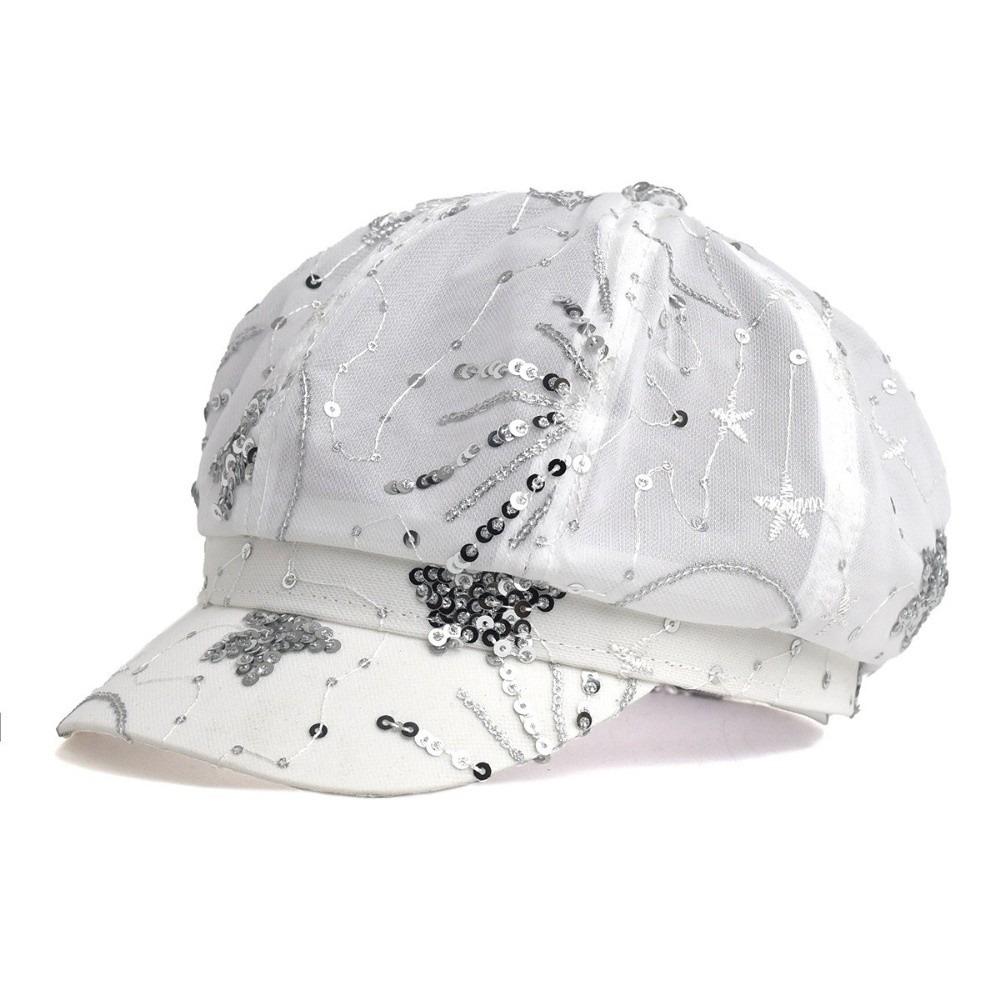 Korean Sequin Newsboy Hat Breathable Adjustable Octagonal Cap Sparkly Beret Hats Beach Travel