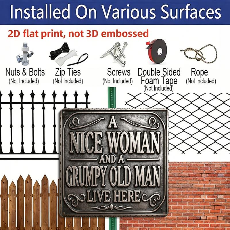 2D Flat - 1pc, "A Nice Woman & Grumpy Old Man" Themed Retro Aluminum Sign, Outdoor Plaque & Wall Decoration, for Home Decor, Living Room Decoration