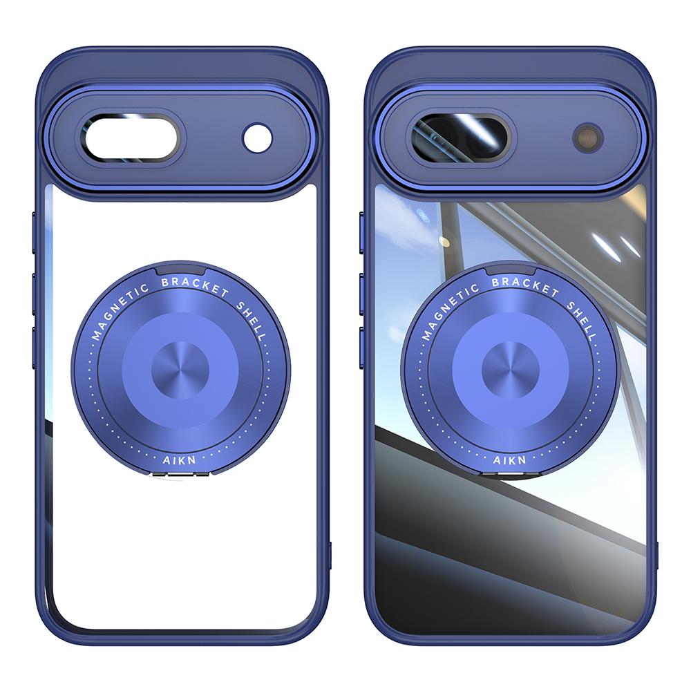 For Google Pixel 8a Magnetic Case PC+TPU Phone Cover with Rotating Metal Kickstand,Lens Protector