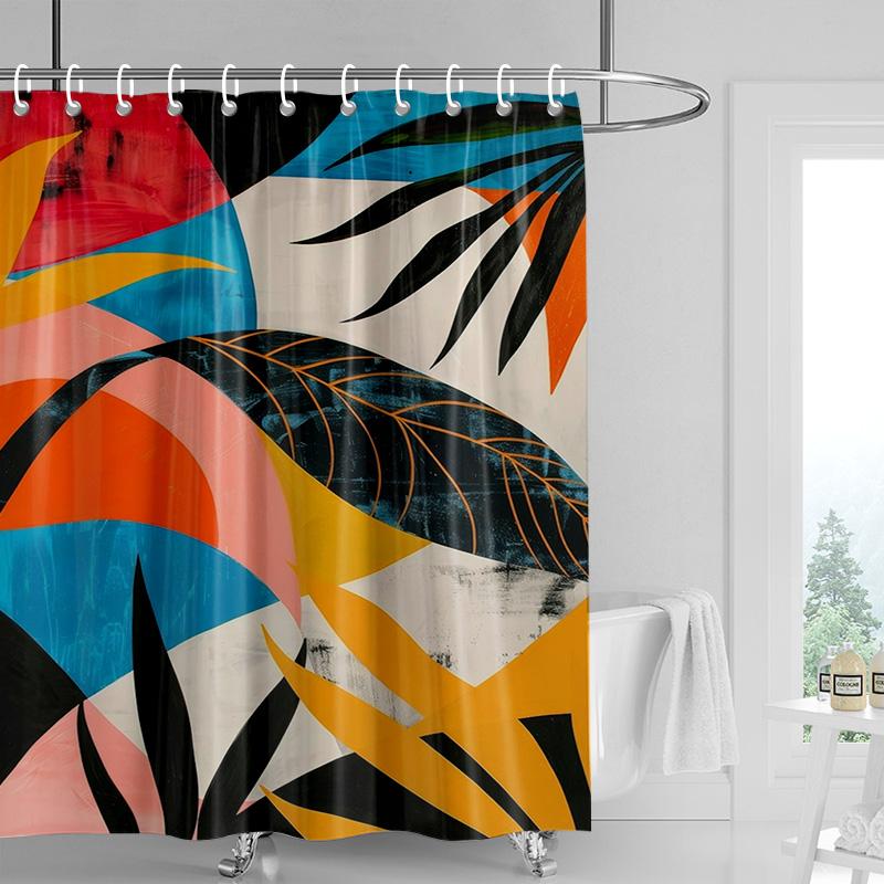 Bohemian Shower Curtain - Dancing Silhouette Art with Tropical Leaves Birds,Watercolor Bathroom Decor for Artistic Bath Spaces