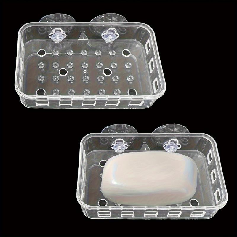 1PC Clear Suction Cup Soap Box - Wall Mounted Durable Plastic Square Storage Box | Suitable for bathrooms and kitchens, firmly fix soap