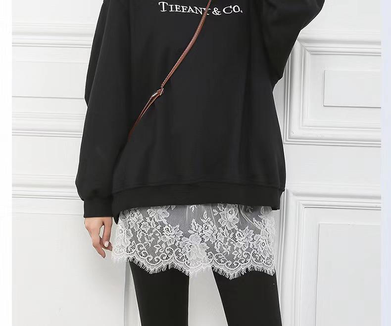Ladies' Layered Sweatshirt with Lace Midi Skirt and Sweater Hem Cover for Spring & Autumn