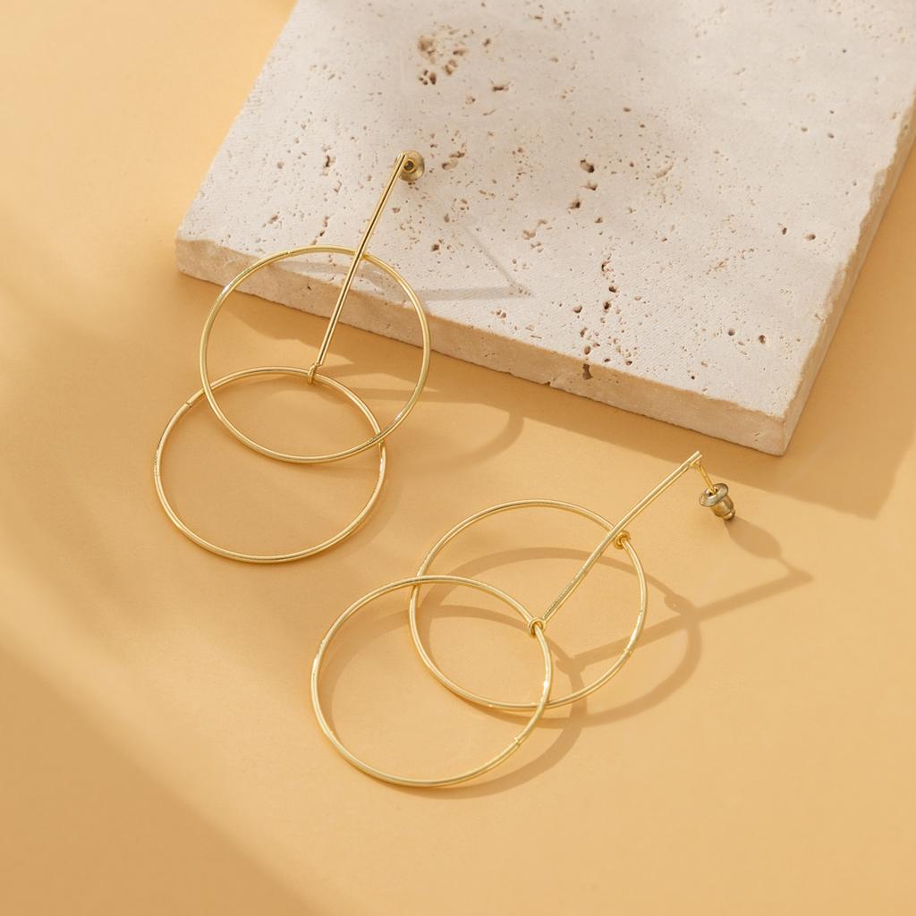 Modern Brass Geometric Circle Earrings Double Hoops Elegant Jewelry Fashion