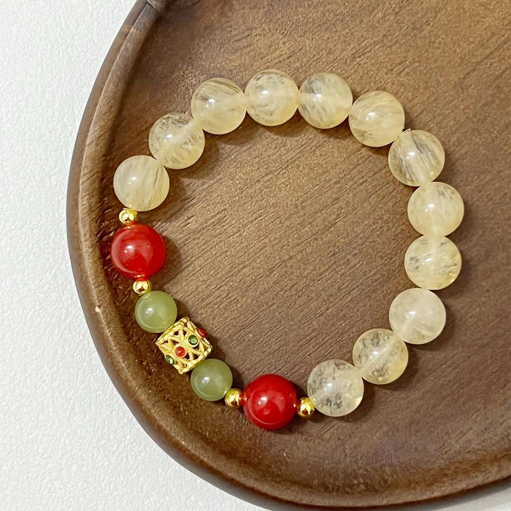 Natural Stone Beaded Bracelets for Women Semi-Precious Gemstones 10mm Round Beads Chalcedony Bangle Beading Jewelry Gifts