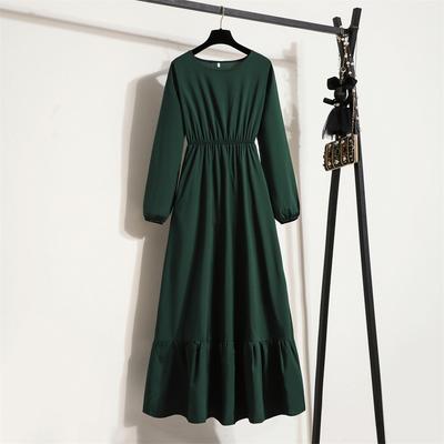 Primavera verão moda feminina sólida manga cheia o pescoço vestido casual feminino bohe festa vestido longo mulher muçulmano maxi vestidos