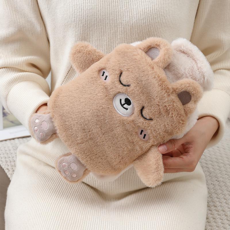 Plush Hand Warmer: Cozy, Explosion-Proof Hot Water Bottle with Washable Cover for Autumn & Winter.