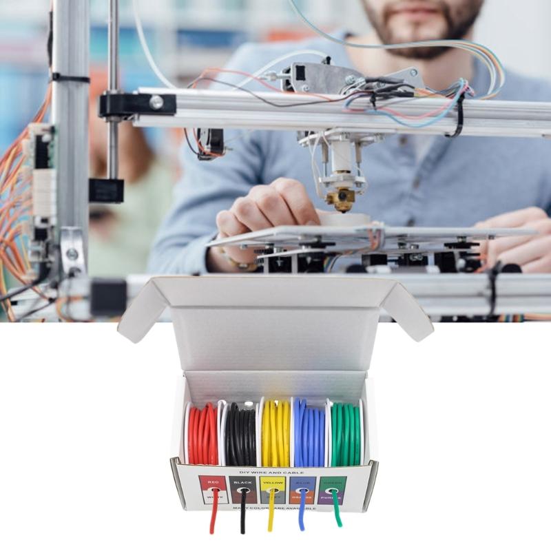 5 Spools Electrical Tinned Copper Wire Flexible Silicone Cable Suitable for Batteries and Electrical Connection