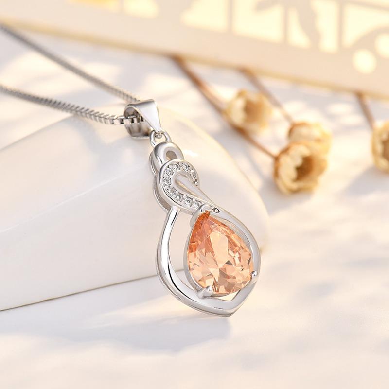 BELLA BOX  S925 Sterling Silver Swan Necklace, Colored Gemstone With Micro-inlaid Zircon Pendant, Collarbone Chain, European And American Style