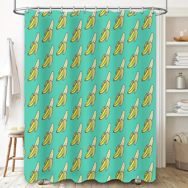 Bathroom Shower Curtain Tropical Banana Pattern Waterproof Decor Farmhouse Modern Style Washable Fabric Liner Sets