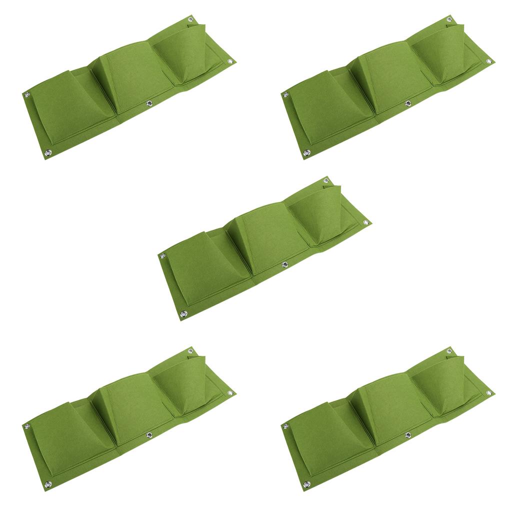 5Pcs Plant Growing Bags Wall Mounted Degradable 3‑Pockets Planter Garden Accessory
