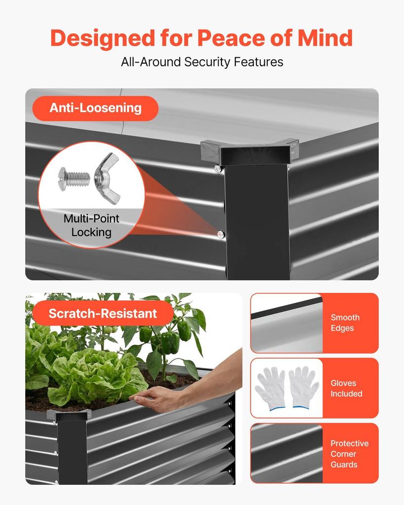 2 Pack Galvanized Raised Garden Beds, 2030 X 1020 X 460 Mm, Rectangular Metal Planter Boxes Kit Outdoor, Elevated Planting Box with Gloves, Alu-Zinc,