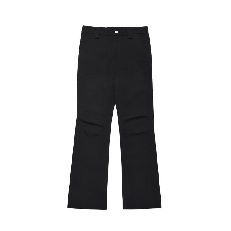 Mens Street Style Solid Color Casual Pants Loose Flared Trousers With Knee Creases Zipper Hem