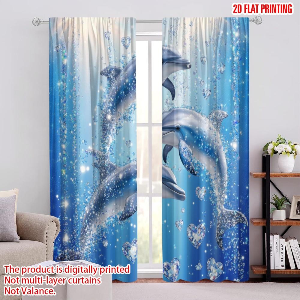 

2pcs,2D plane printing Window Curtain Sparkling Dolphins Versatile 100% Polyester (without rod) Home Decor for Living Room & 52.50 × 116.00 cm 2 pcs