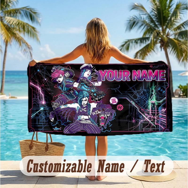 Custom Text Beach Towel, Soft Absorbent Swimming Multi-use TowelLeague of Legends