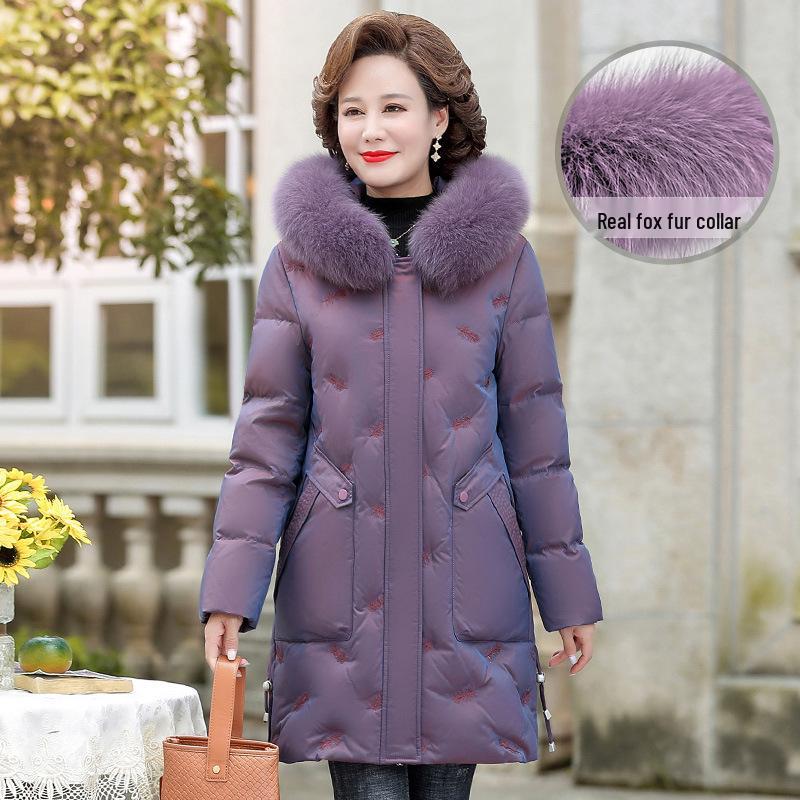 

Women s Winter Fur Collar Down Coat - Mid-Length, Warm Outerwear for Middle-Aged & Elderly Moms XL (Recommended 40-48kg)