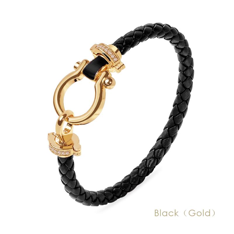 MOONLIGHT Women's Classic Horseshoe Shape Bracelet Genuine Braided Leather Bracelet Female Jewelry Present 11 Colors