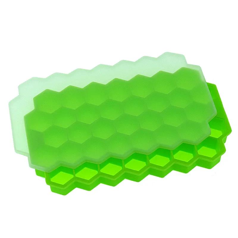 37 Grid Silicone Ice Cube Mold Honeycomb Ice Tray Mold Reusable Ice Cube Maker With Lids Jelly Juice Mold Whiskey Accessories