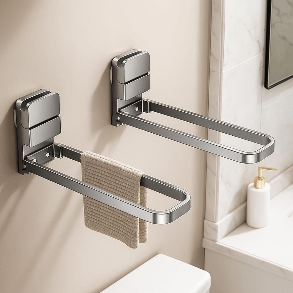 Carbon Steel Suction Cup Towel Rack, Damage-Free No Drill Folding Hanger with Easy Installation for Bathroom