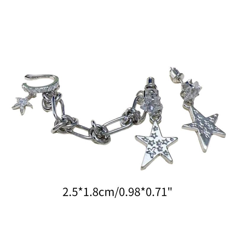 Fashion Sliver Asymmetric Star Chain Integrated Tassels Earring for Women 2023 Trend Crystal Drop Earring Y2K Jewelry