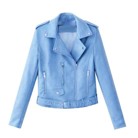 

Женская кожаная куртка с длинным рукавом, лацканами, застежкой-молнией и карманом на пуговицах, короткое пальто для мотоцикла M синий