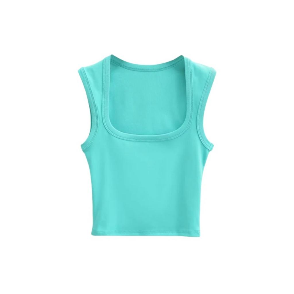 Women's Square Neck Sleeveless Crop Tank Top Slim Fit Solid Basic Camisole Shirt