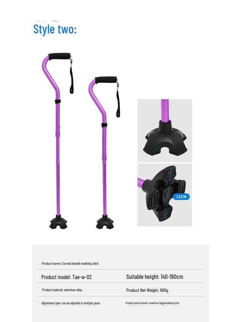 Teleskopkrücken aus Aluminiumlegierung für ältere Menschen mit gebogenem Griff