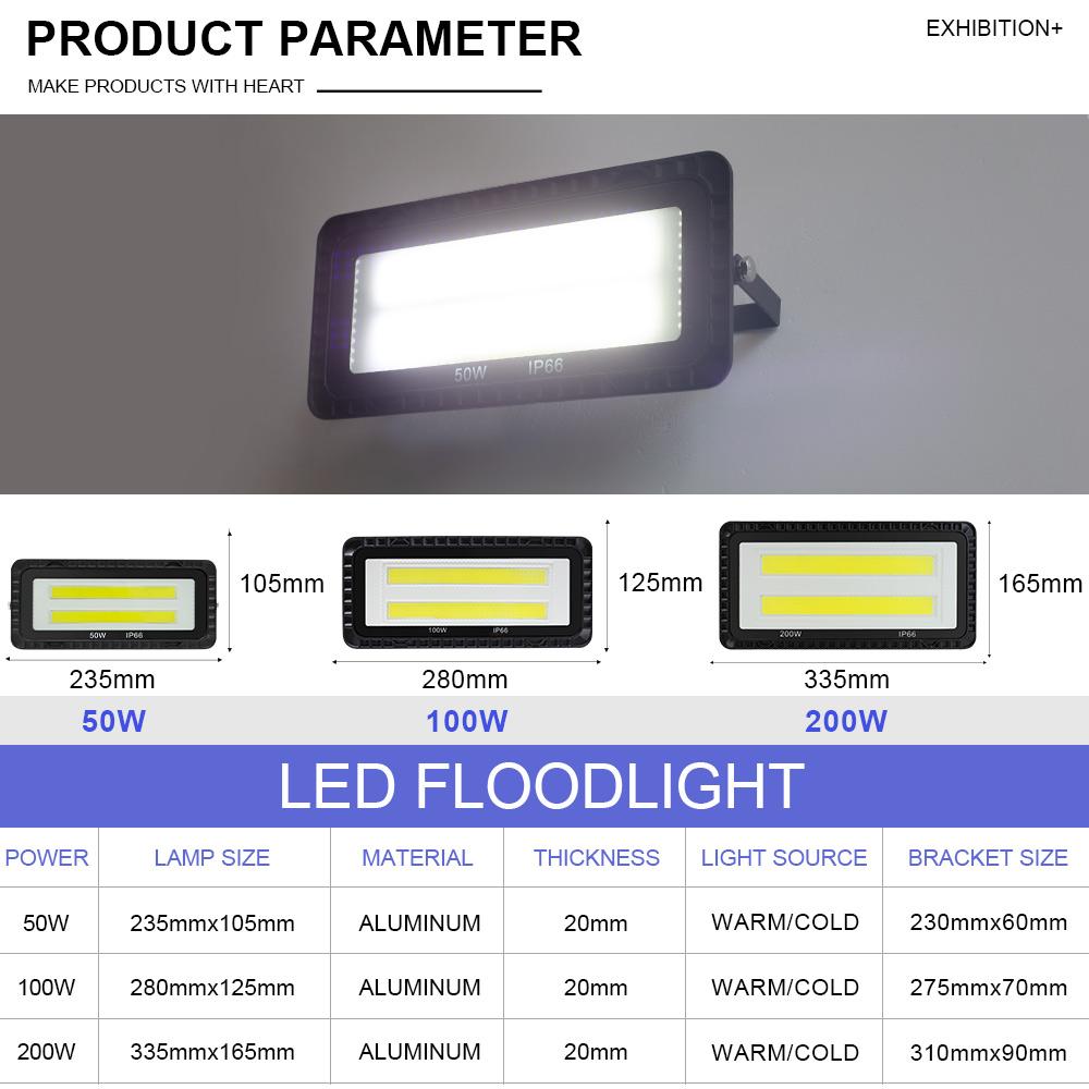 LED Flood Light 50W 100W 200W AC 220V IP66 Waterproof Lamp Garden Outdoor Lighting Projector Landscape Spotlight Wall FloodLight