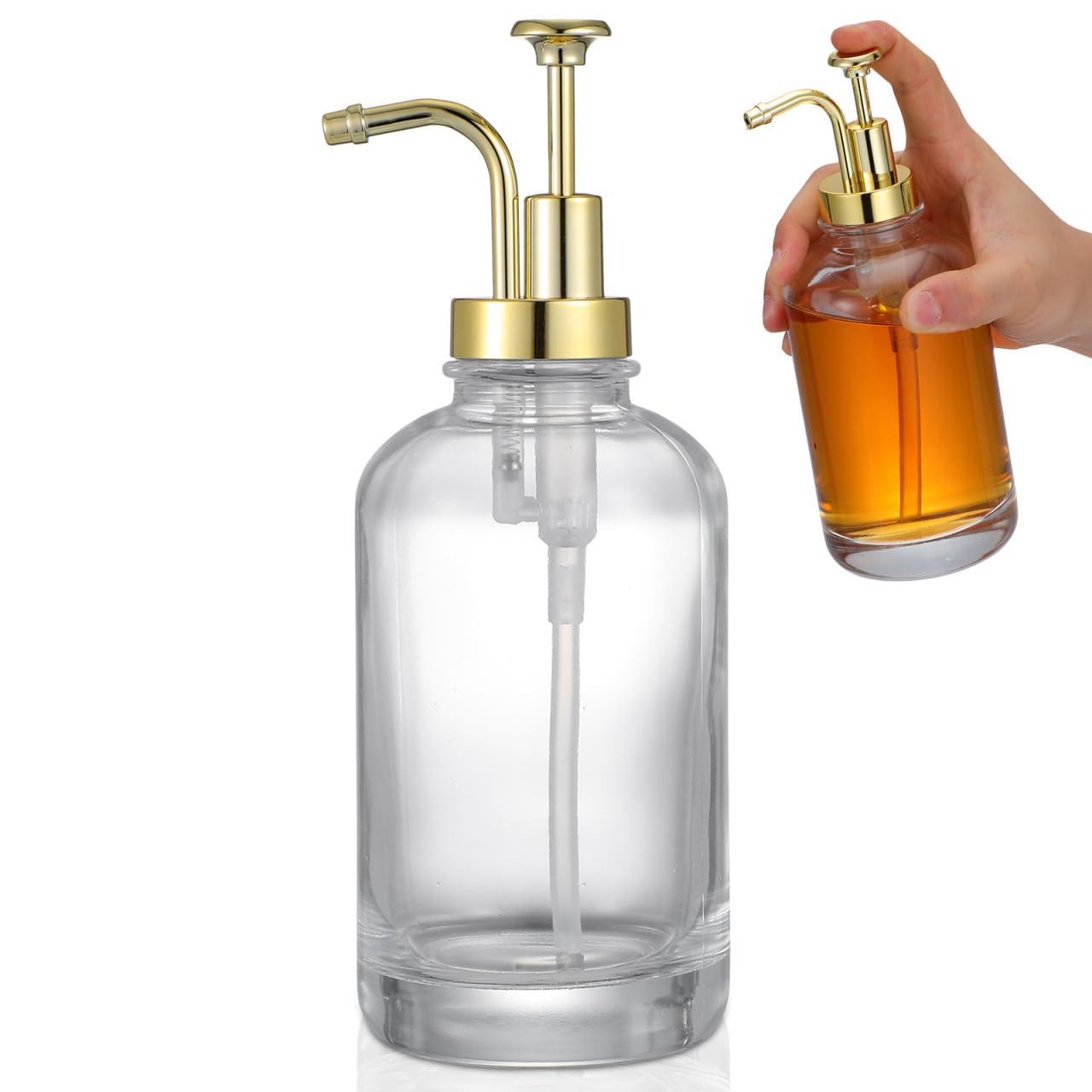 

SAFIGLE Glass Syrup Dispenser Pump Bottle Lotion Soap Honey Dispenser Reusable 8.66X3.18In Compact Pump Lid for Kitchen Coffee Bar золотистый