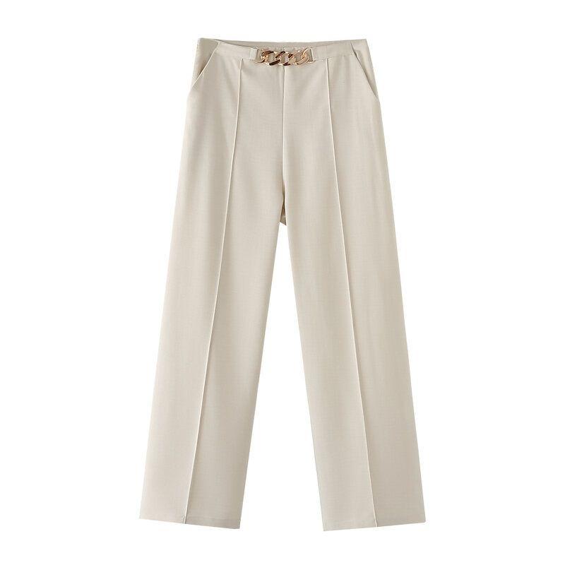 Western Style Women Clothes 2024 Summer New Fashion Trendy Metal Chain Suit Sling Casual Trousers Three-Piece Set