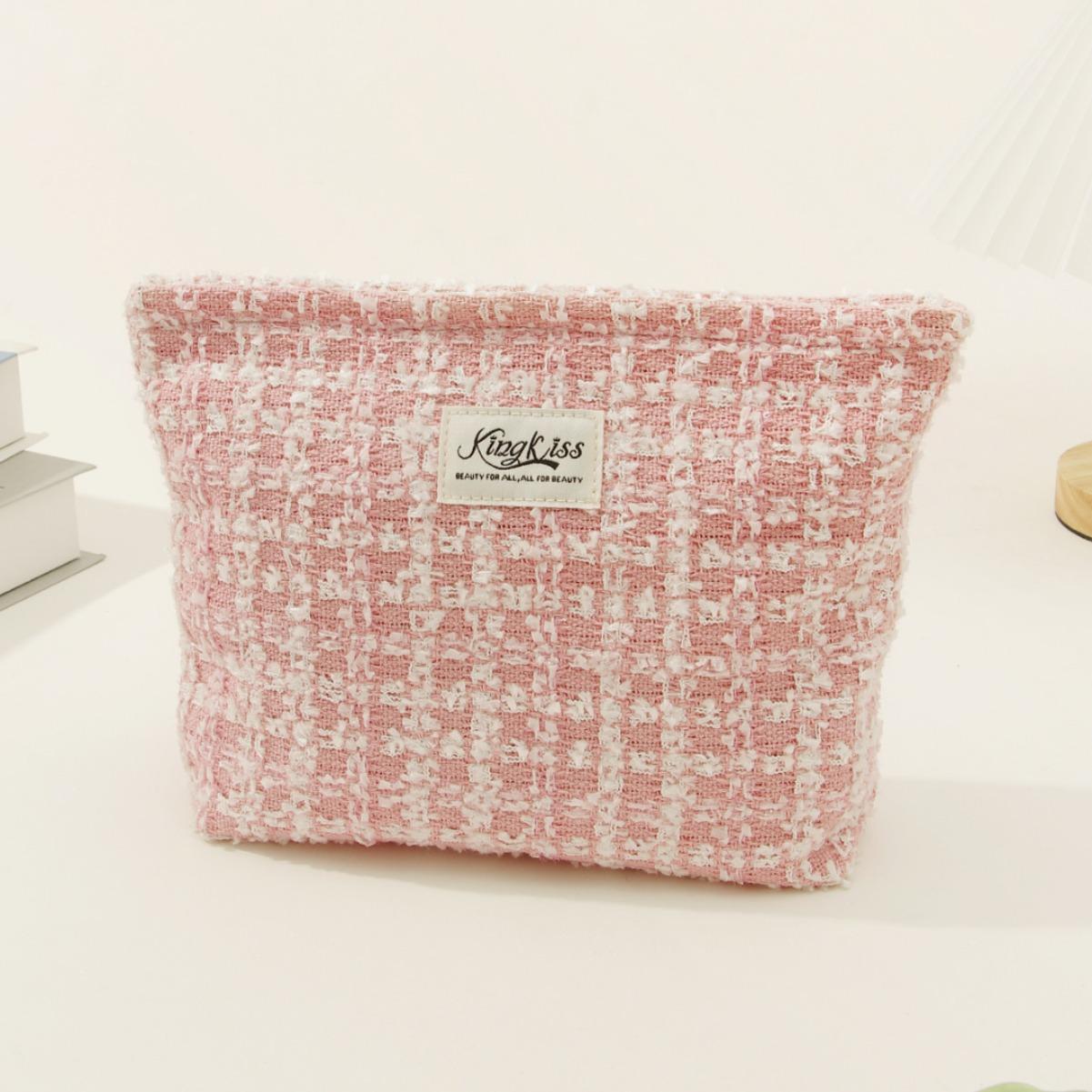 

Большая портативная хлопковая сумка для хранения макияжа, классический клетчатый узор розовый