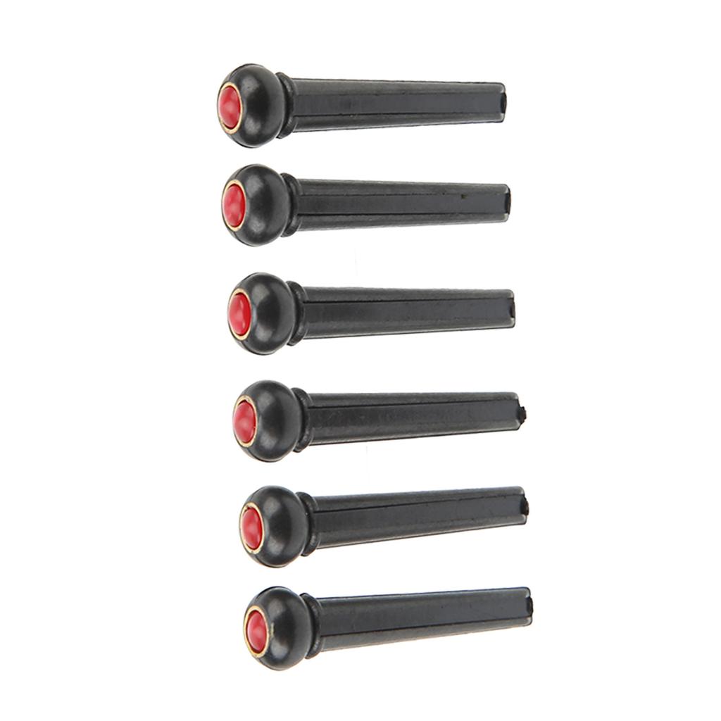 6Pcs Black Guitar Bridge Pin Kit Decorative Robust Clarity Increasing Guitar Bridge Pin Replacement Red Head Type