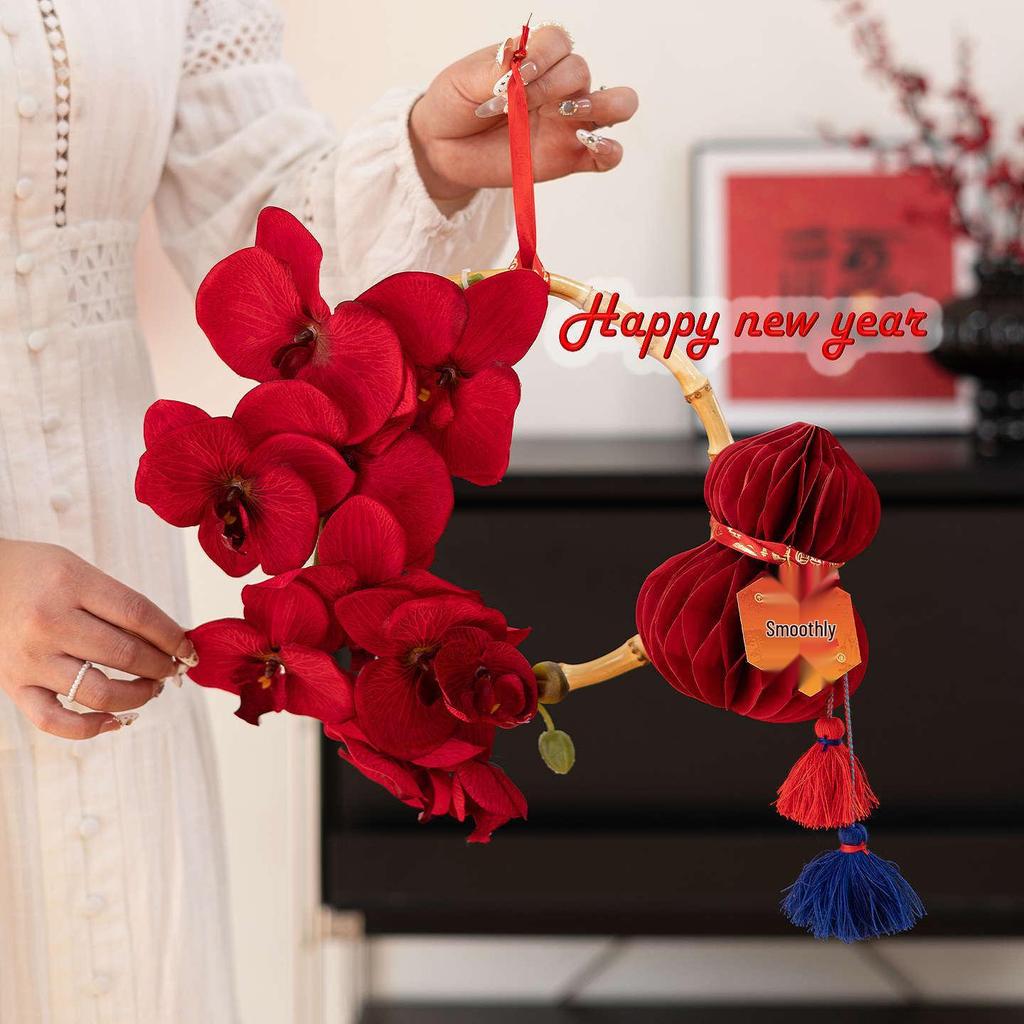 Chinese New Year Artificial Gourd Flower Wreath Decoration for Entrance and Living Room