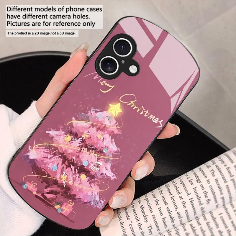 Decorated Christmas Tree For iPhone 17 16 15 14 13 Plus 12 Mini 11 Pro Max XR Xs Max X 7 8 6S 22 20 Elliptical Glass Phone Case