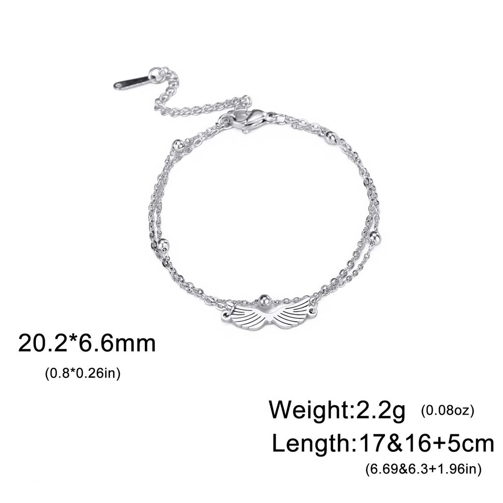Angel Wing Charm Bracelet for Women Stainless Steel Gold Double Layer Snake Chain Bracelets Trendy Jewelry