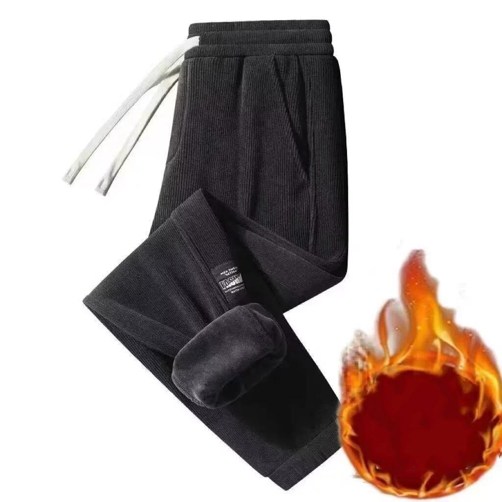 

Cozy Up Corduroy Casual Pants for Men with Loose Leg Ties Autumn and Winter Oversized Plush and Thickened Versatile Sports Pants S чорний