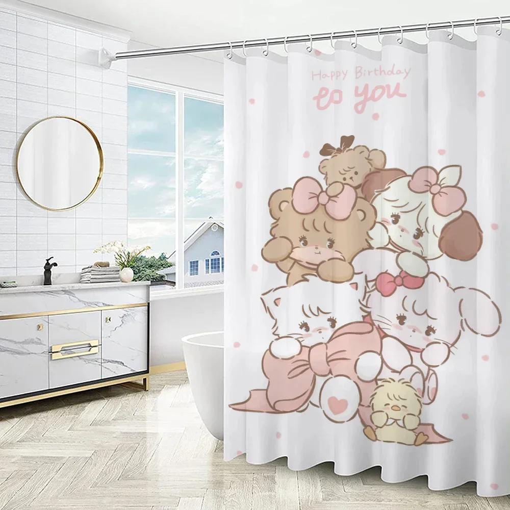 Cute Cartoon Animal Birthday Print Waterproof Shower Curtain - Stylish & Durable Essential For Kids' Bathroom Decor