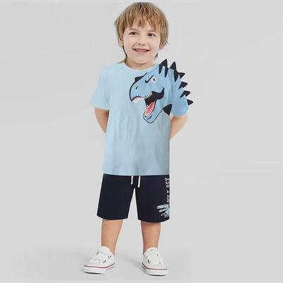 Dinosaur Print Summer T-Shirts & Shorts Set for Boys and Babies – Trendy Short-Sleeve Two-Piece Children's Clothing.
