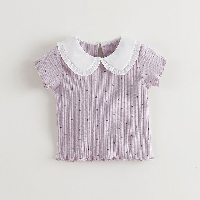 

Футболка с короткими рукавами и воротником-куклой для девочки, милый хлопковый топ, тонкий летний детский новый стиль 130