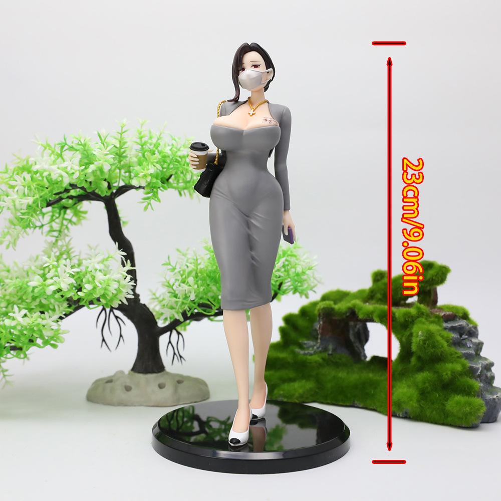 Anime Action Figure Masked Office Lady PVC Doll With Coffee Cup Elegant Mature Female PC Case Desktop Ornament For Anime Fans