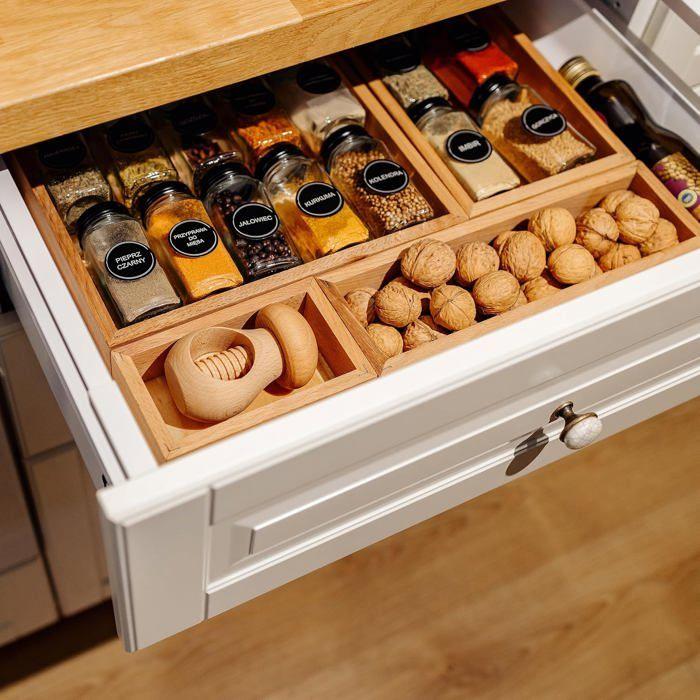 Plateau De Rangement - Creative Deco - Bois De Hêtre - 36 X 15 X 5 Cm - Organisateur Épices - Durable