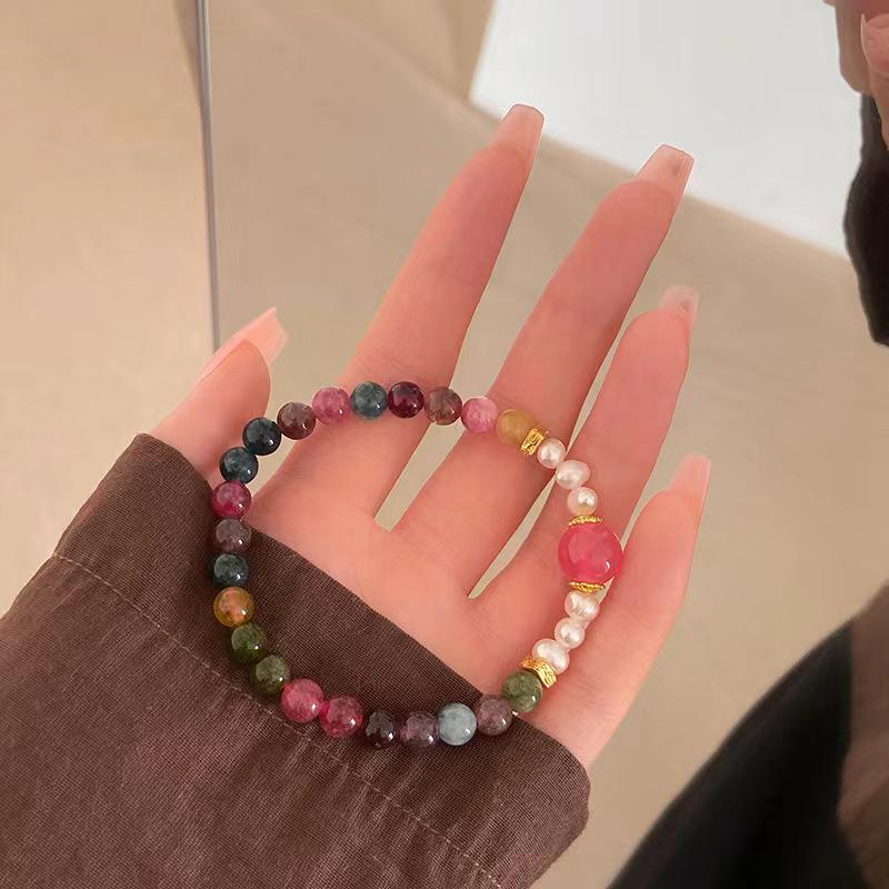 

Браслет из радужного турмалина и желтого нефрита для женщин - Элегантный дизайн с бусинами-абакусами