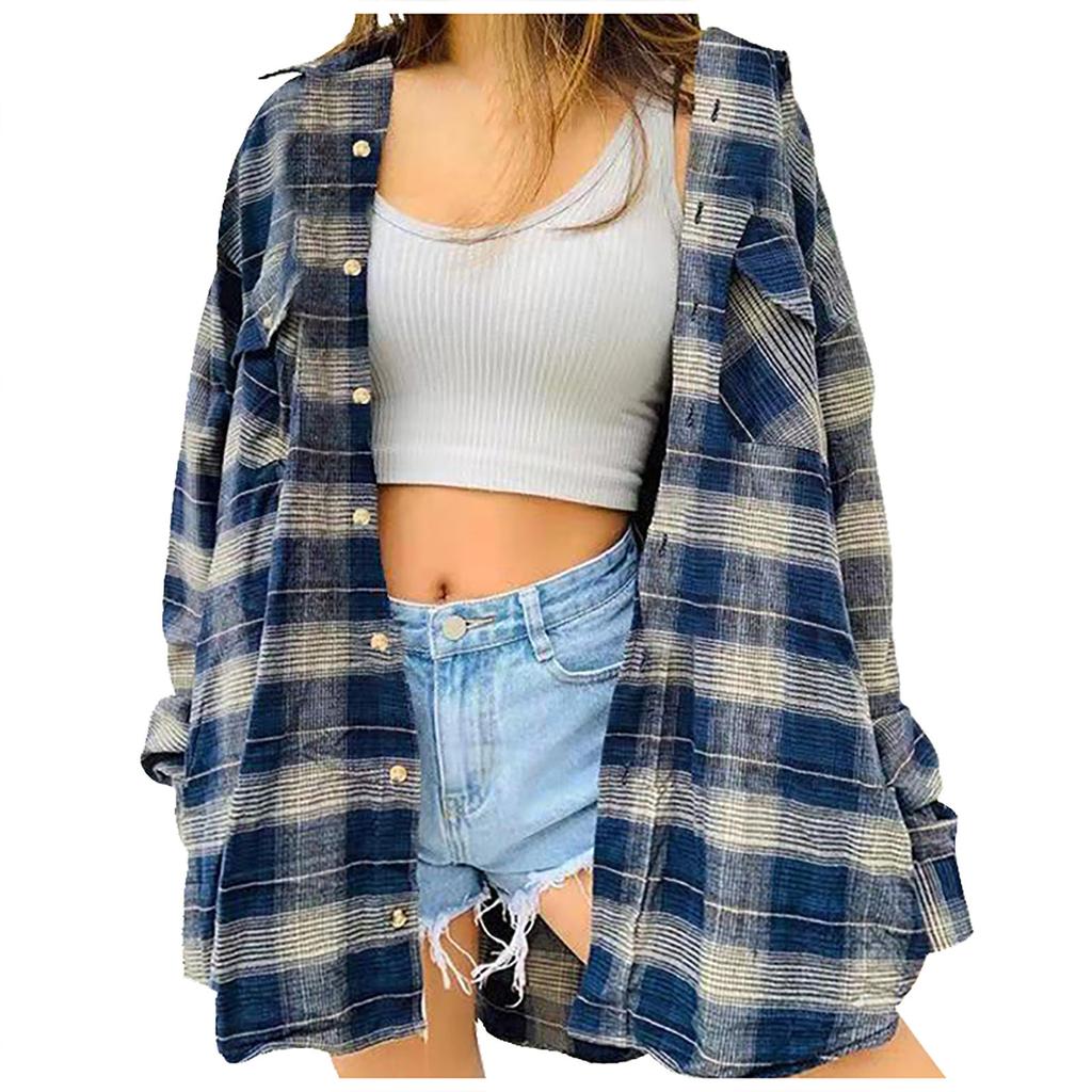 Women's Shirt Casual Plaid Cardigan  And Winter Long-Sleeved Jacket