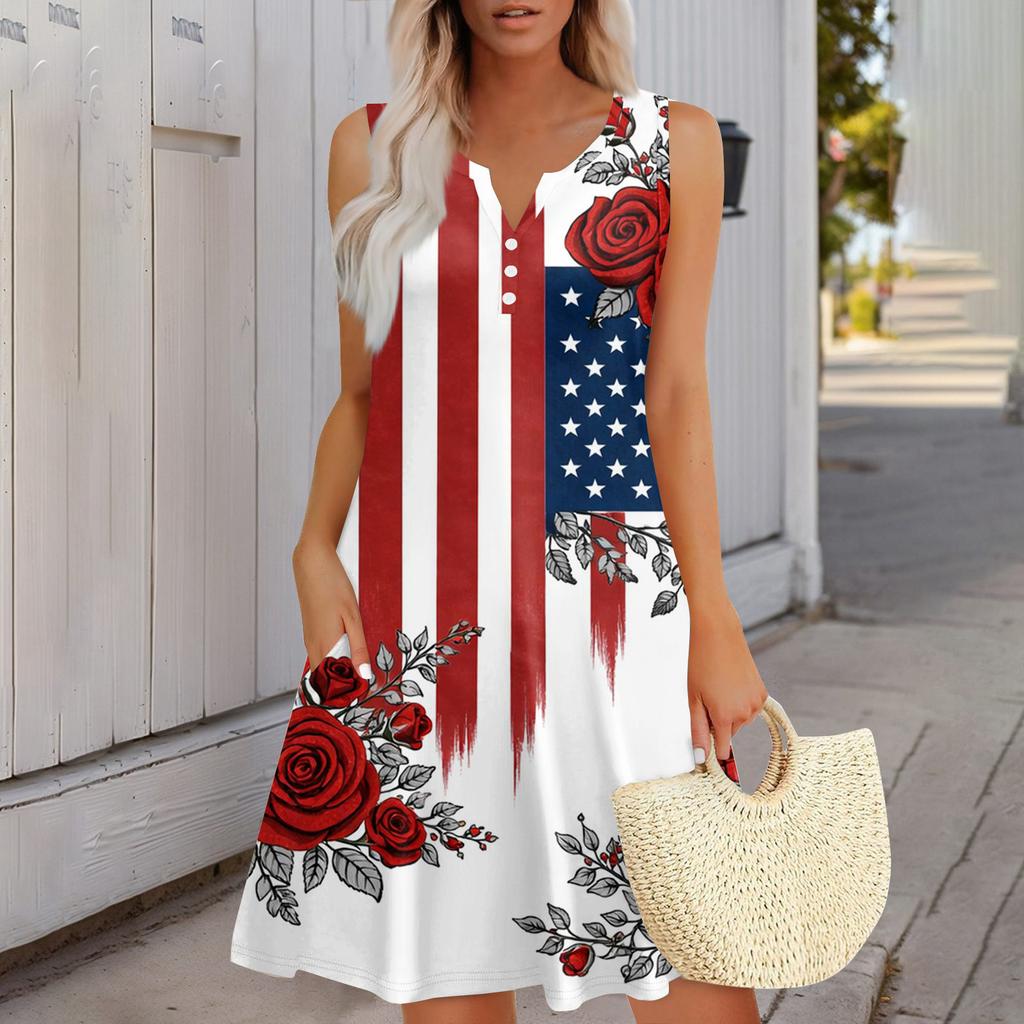 Women's Fashionable Casual Independence Day Print Dress
