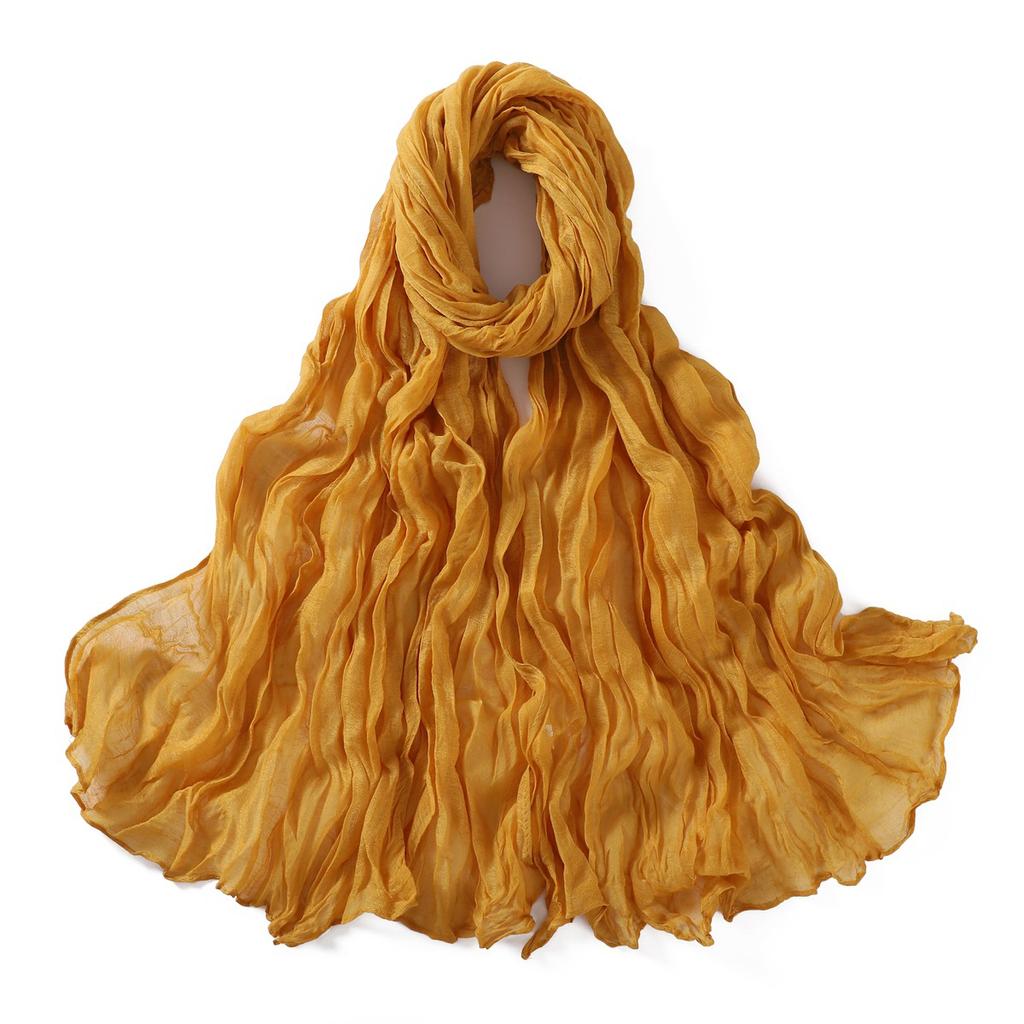 Autumn New Crumpled Scarf For Women Girls Students Solid Color Cotton Voile Thin Scarves Soft Knitting Shawl Female Wrap Shawls